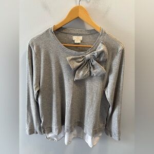 Kate Spade New York Bow-Front Crewneck Grey Sweater Size L Mixed Media Preppy